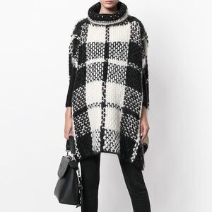 Woolrich black & cream chunky wool knit poncho turtleneck sweater - One Size